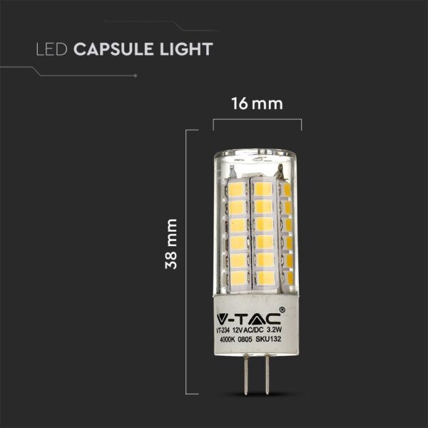 LED Λάμπα G4 3.2W V-TAC PRO Samsung Chip 300° 12V 385lm Ψυχρό Λευκό 6400K – 133