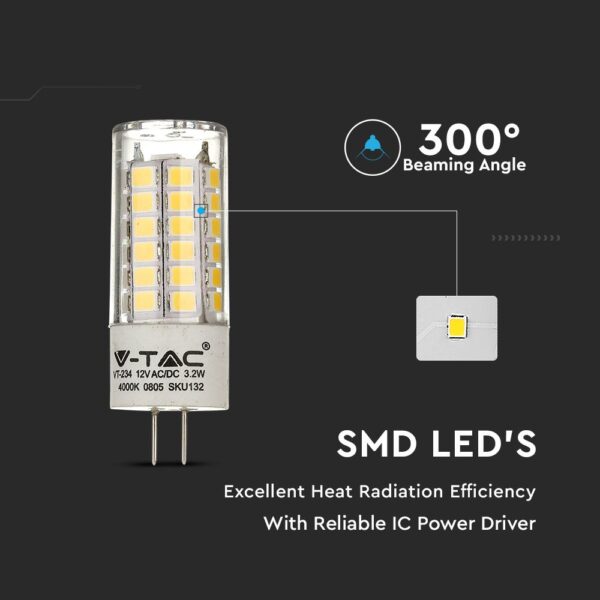 LED Λάμπα G4 3.2W V-TAC PRO Samsung Chip 300° 12V 385lm Ψυχρό Λευκό 6400K – 133