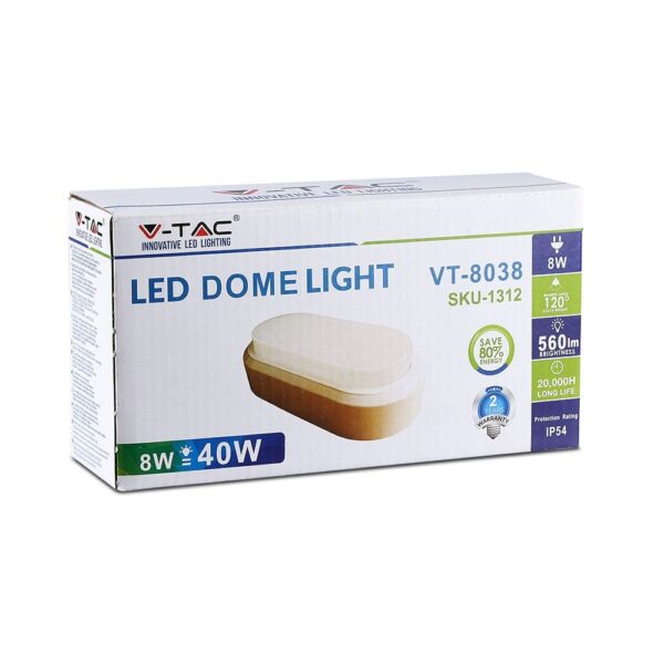 LED Φωτιστικό Απλίκα 8W V-TAC Οβάλ Λευκό Αδιάβροχο IP54 Θερμό Λευκό 3000Κ – 1311