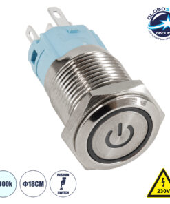 GloboStar® 70775 LED Φωτιζόμενος Διακόπτης Χωνευτός – Μπουτόν PUSH On Ανοξείδωτος AC 220-240V Αδιάβροχο IP67 Φ18mm με Angel Eye Ψυχρό Λευκό 6000K