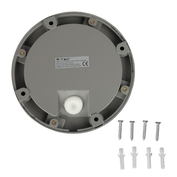 Επιτοίχιο Φωτιστικό LED για Σκαλοπάτια 2W V-TAC Γκρι Στρογγυλό Αδιάβροχο IP65 Φυσικό Λευκό 4000K – 1318