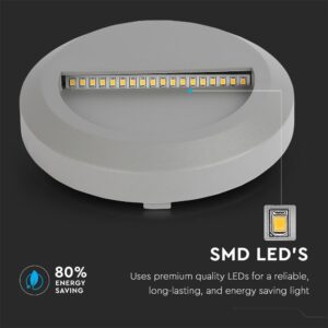 Επιτοίχιο Φωτιστικό LED για Σκαλοπάτια 2W V-TAC Γκρι Στρογγυλό Αδιάβροχο IP65 Φυσικό Λευκό 4000K – 1318