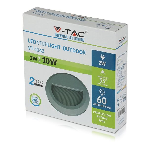 Επιτοίχιο Φωτιστικό LED για Σκαλοπάτια 2W V-TAC Γκρι Στρογγυλό Αδιάβροχο IP65 Φυσικό Λευκό 4000K – 1318