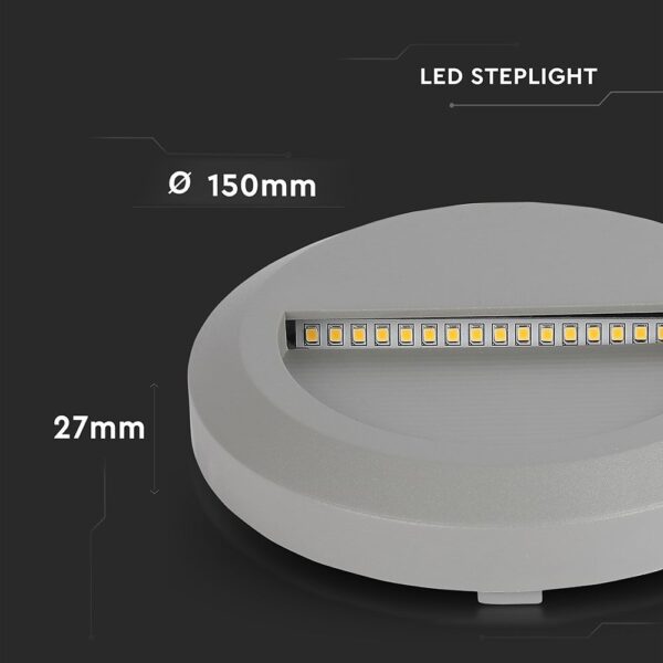 Επιτοίχιο Φωτιστικό LED για Σκαλοπάτια 2W V-TAC Γκρι Στρογγυλό Αδιάβροχο IP65 Φυσικό Λευκό 4000K – 1318