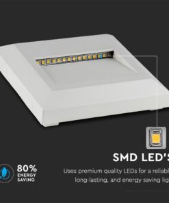 Επιτοίχιο Φωτιστικό LED για Σκαλοπάτια 2W V-TAC Λευκό Τετράγωνο Αδιάβροχο IP65 Φυσικό Λευκό 4000K – 1320