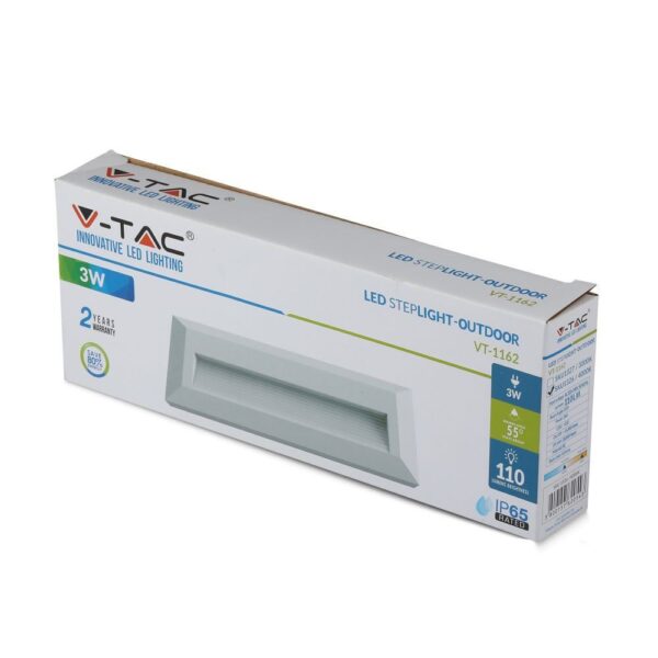 Επιτοίχιο Φωτιστικό LED για Σκαλοπάτια 3W V-TAC Λευκό Ορθογώνιο Αδιάβροχο IP65 Θερμό Λευκό 3000K – 1327