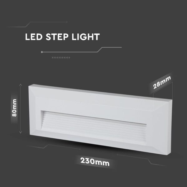 Επιτοίχιο Φωτιστικό LED για Σκαλοπάτια 3W V-TAC Λευκό Ορθογώνιο Αδιάβροχο IP65 Θερμό Λευκό 3000K – 1327