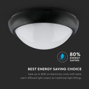 LED Φωτιστικό Πλαφονιέρα 12W V-TAC Στρογγυλό Μαύρο Αδιάβροχο IP65 Θερμό Λευκό 3000Κ – 1349