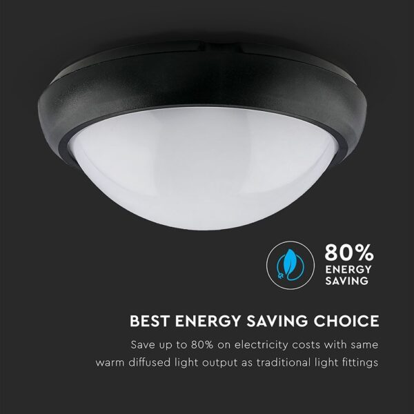 LED Φωτιστικό Πλαφονιέρα 12W V-TAC Στρογγυλό Μαύρο Αδιάβροχο IP65 Θερμό Λευκό 3000Κ – 1349