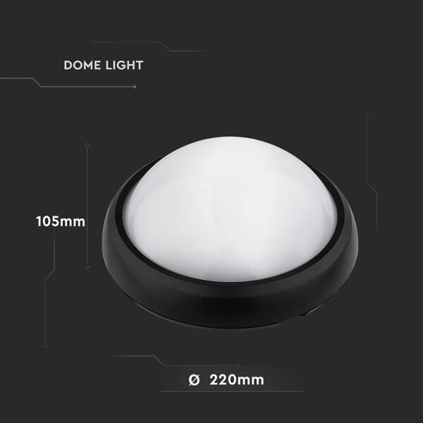 LED Φωτιστικό Πλαφονιέρα 12W V-TAC Στρογγυλό Μαύρο Αδιάβροχο IP65 Θερμό Λευκό 3000Κ – 1349