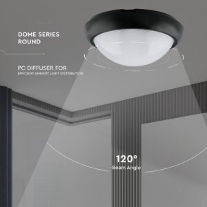 LED Φωτιστικό Πλαφονιέρα 12W V-TAC Στρογγυλό Μαύρο Αδιάβροχο IP65 Θερμό Λευκό 3000Κ – 1349