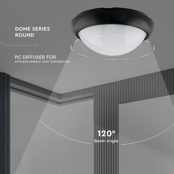 LED Φωτιστικό Πλαφονιέρα 12W V-TAC Στρογγυλό Μαύρο Αδιάβροχο IP65 Θερμό Λευκό 3000Κ – 1349
