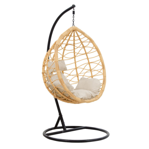 Hudson pakoworld garden swing hanging metal black-pp natural-cushion dark beige 109x119x195cm 135-000011