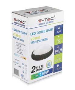 LED Φωτιστικό Πλαφονιέρα 12W V-TAC Οβάλ Μαύρο Αδιάβροχο IP65 Θερμό Λευκό 3000Κ – 1350