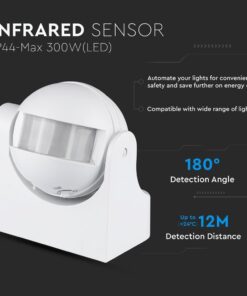 Επιτοίχιος Ανιχνευτής Κίνησης Υπερύθρων IP44 με Δυνατότητα Παράκαμψης Αυτόματης Λειτουργίας Λευκός V-TAC – 1354
