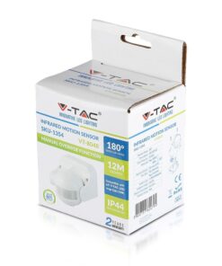 Επιτοίχιος Ανιχνευτής Κίνησης Υπερύθρων IP44 με Δυνατότητα Παράκαμψης Αυτόματης Λειτουργίας Λευκός V-TAC – 1354