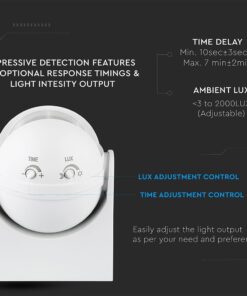 Επιτοίχιος Ανιχνευτής Κίνησης Υπερύθρων IP44 με Δυνατότητα Παράκαμψης Αυτόματης Λειτουργίας Λευκός V-TAC – 1354