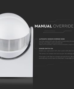 Επιτοίχιος Ανιχνευτής Κίνησης Υπερύθρων IP44 με Δυνατότητα Παράκαμψης Αυτόματης Λειτουργίας Λευκός V-TAC – 1354