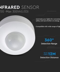 Ανιχνευτής Κίνησης Οροφής Υπερύθρων με Δυνατότητα Παράκαμψης Αυτόματης Λειτουργίας Λευκός V-TAC – 1355