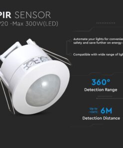 Ανιχνευτής Κίνησης Οροφής Υπερύθρων με Δυνατότητα Παράκαμψης Αυτόματης Λειτουργίας Χωνευτός Λευκός V-TAC – 1356