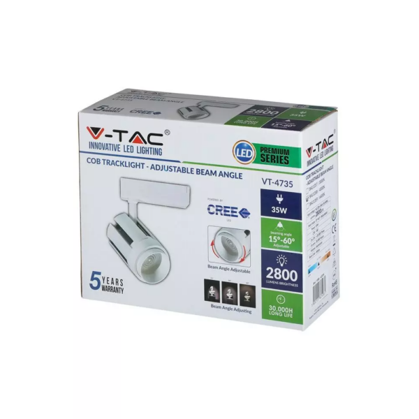 LED φωτιστικό ράγας Cree COB 35W 6400K Ψυχρό λευκό με ρυθμιζόμενη γωνία φωτός V-TAC – 1359