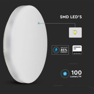 LED Πλαφονιέρα Λευκή 15W V-TAC PRO Samsung Chip IP44 110° 1850lm Φ200 Θερμό 3000K – 2113889