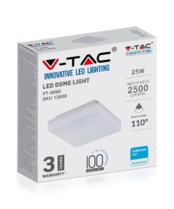 LED Πλαφονιέρα Λευκή 25W V-TAC PRO Samsung Chip IP44 110° 2500lm 30×30 Θερμό 3000K – 13959