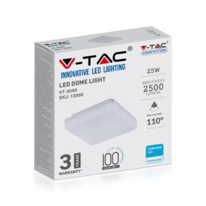 LED Πλαφονιέρα Λευκή 25W V-TAC PRO Samsung Chip IP44 110° 2500lm 30×30 Θερμό 3000K – 13959