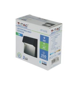 Επιτοίχιο Φωτιστικό LED για Σκαλοπάτια 3W V-TAC Μαύρο Τετράγωνο Αδιάβροχο IP65 Θερμό Λευκό 3000K – 1398