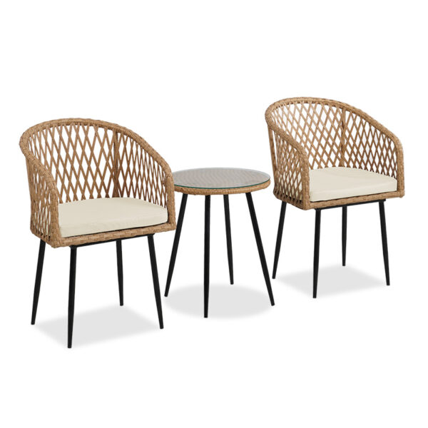 Garden lounge set 3pcs Naoki pakoworld metal black – pe natural 140-000021