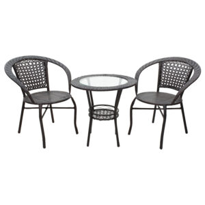 Garden lounge set 3pcs Saylor pakoworld metal-pe rattan brown 140-000028