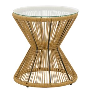ραπέζι Mabil pakoworld rattan φυσικό-γυαλί 140-000053