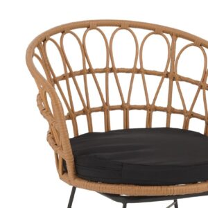 Πολυθρόνα Felicia pakoworld rattan φυσικό-μεταλλικό μαύρο πόδι Φ60×81εκ 140-000054