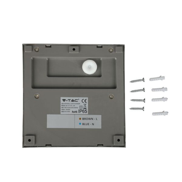Επιτοίχιο Φωτιστικό LED για Σκαλοπάτια 3W V-TAC Γκρι Τετράγωνο Αδιάβροχο IP65 Θερμό Λευκό 3000K – 1400