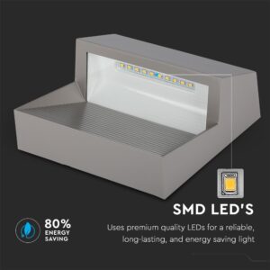 Επιτοίχιο Φωτιστικό LED για Σκαλοπάτια 3W V-TAC Γκρι Τετράγωνο Αδιάβροχο IP65 Θερμό Λευκό 3000K – 1400