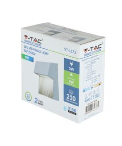 Επιτοίχιο Φωτιστικό LED για Σκαλοπάτια 3W V-TAC Γκρι Τετράγωνο Αδιάβροχο IP65 Θερμό Λευκό 3000K – 1400