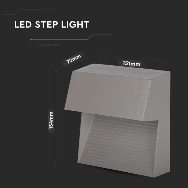 Επιτοίχιο Φωτιστικό LED για Σκαλοπάτια 3W V-TAC Γκρι Τετράγωνο Αδιάβροχο IP65 Θερμό Λευκό 3000K – 1400