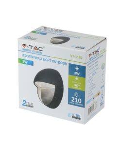 Επιτοίχιο Φωτιστικό LED για Σκαλοπάτια 3W V-TAC Μαύρο Στρογγυλό Αδιάβροχο IP65 Θερμό Λευκό 3000K – 1404