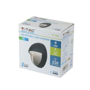 Επιτοίχιο Φωτιστικό LED για Σκαλοπάτια 3W V-TAC Μαύρο Στρογγυλό Αδιάβροχο IP65 Θερμό Λευκό 3000K – 1404