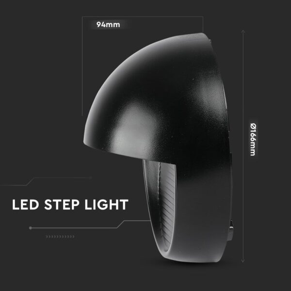 Επιτοίχιο Φωτιστικό LED για Σκαλοπάτια 3W V-TAC Μαύρο Στρογγυλό Αδιάβροχο IP65 Θερμό Λευκό 3000K – 1404