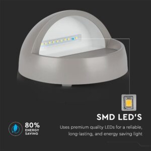 Επιτοίχιο Φωτιστικό LED για Σκαλοπάτια 3W V-TAC Γκρι Στρογγυλό Αδιάβροχο IP65 Θερμό Λευκό 3000K – 1406