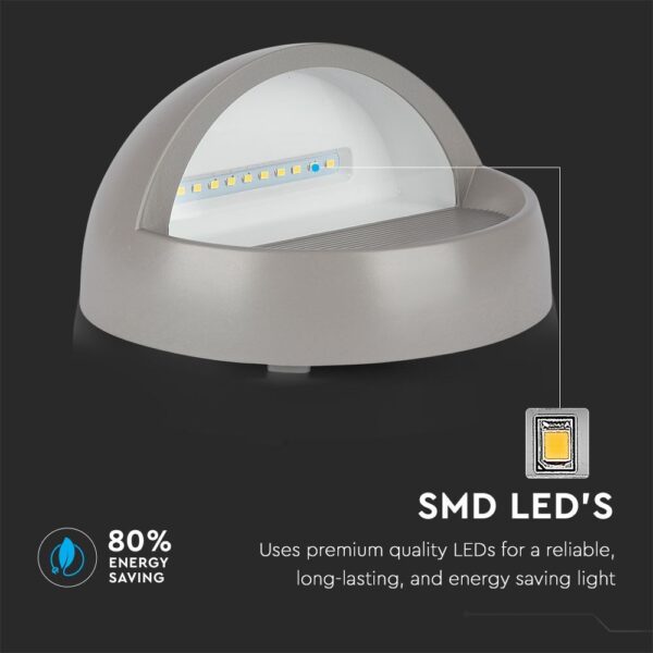 Επιτοίχιο Φωτιστικό LED για Σκαλοπάτια 3W V-TAC Γκρι Στρογγυλό Αδιάβροχο IP65 Θερμό Λευκό 3000K – 1406