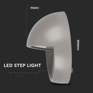 Επιτοίχιο Φωτιστικό LED για Σκαλοπάτια 3W V-TAC Γκρι Στρογγυλό Αδιάβροχο IP65 Θερμό Λευκό 3000K – 1406
