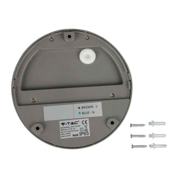 Επιτοίχιο Φωτιστικό LED για Σκαλοπάτια 3W V-TAC Γκρι Στρογγυλό Αδιάβροχο IP65 Θερμό Λευκό 3000K – 1406