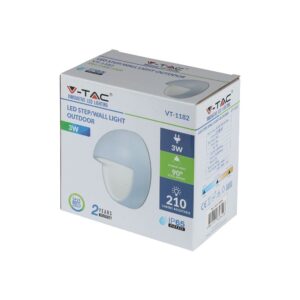 Επιτοίχιο Φωτιστικό LED για Σκαλοπάτια 3W V-TAC Λευκό Στρογγυλό Αδιάβροχο IP65 Θερμό Λευκό 3000K – 1408