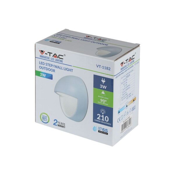 Επιτοίχιο Φωτιστικό LED για Σκαλοπάτια 3W V-TAC Λευκό Στρογγυλό Αδιάβροχο IP65 Θερμό Λευκό 3000K – 1408