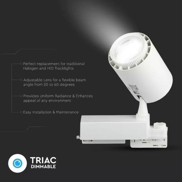 LED φωτιστικό ράγας COB 35W με επιλογή φωτός και γωνίας δέσμης Dimmable λευκό σώμα V-TAC – 1412