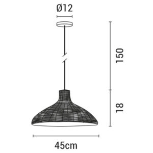 ΦΩΤΙΣΤΙΚΟ ΚΡΕΜΑΣΤΟ ΜΟΝΟΦΩΤΟ Ε27 MAX 60W D450XH180 RATTAN ΛΕΥΚΟ EUROLAMP – 144-33017
