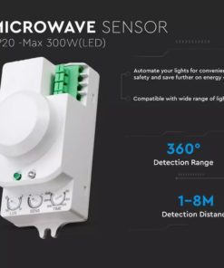 Ανιχνευτής κίνησης Microwave Max 300W Λευκό με λειτουργία παράκαμψης V-TAC – 1446