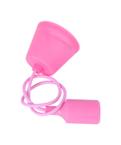 GloboStar® CABLITO 61553 Μοντέρνο Κρεμαστό Φωτιστικό Οροφής Μονόφωτο 1 x E27 Ροζ Σιλικόνης Ανάρτηση με Υφασμάτινο Καλώδιο Φ4 x Υ110cm